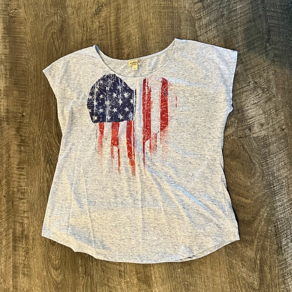 Blue Gray American Flag Graphic T-Shirt